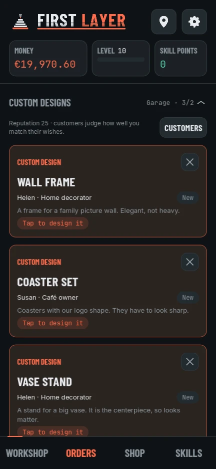Orders and custom designs